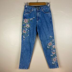 Denim by Poema slim leg, high rise, embroidered denim jeans W34